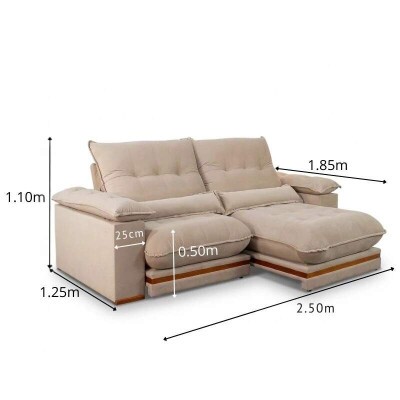 Sof� Retr�til Reclin�vel Ibis 2.50m Veludo Bege 827 - D33 e Molas Ensacadas