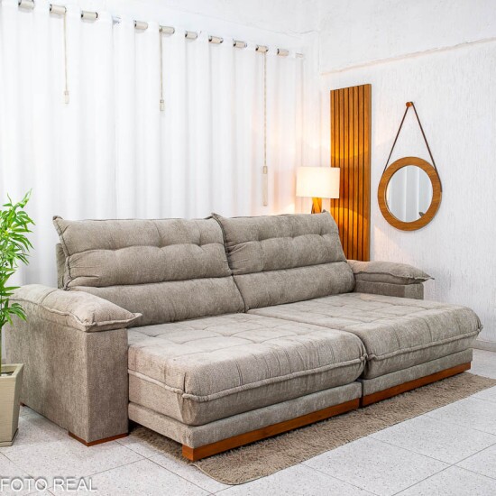 Sof� Retr�til Reclin�vel Ita�na 2.90m Chenille Bege 574 - Molas Ensacadas
