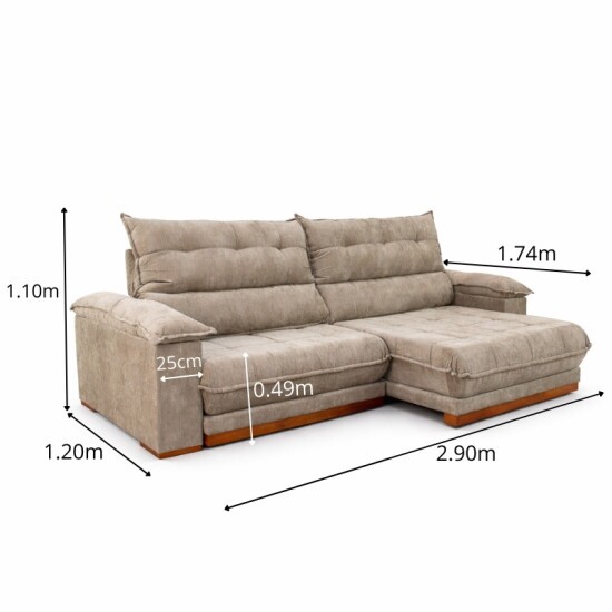 Sof� Retr�til Reclin�vel Ita�na 2.90m Chenille Bege 574 - Molas Ensacadas