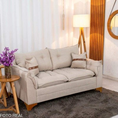 Sof� 3 Lugares Creta Larg. 1.80m Linho Bege 24 - Molas bonnel