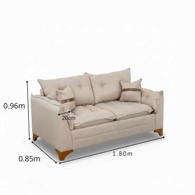 Sof� 3 Lugares Creta Larg. 1.80m Linho Bege 24 - Molas bonnel