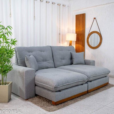 Sof� Retr�til Reclin�vel Ruah 2.50m Linho Cinza 2016 - Molas Ensacadas