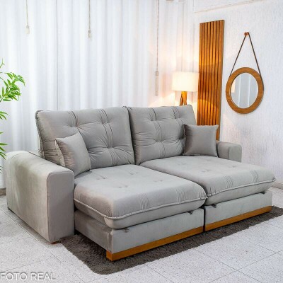 Sof� Retr�til Reclin�vel Ruah 2.50m Veludo Avel� 4052 - Molas Ensacadas