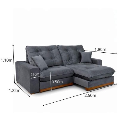 Sof� Retr�til Reclin�vel Ruah 2.50m Veludo Chumbo 4053 - Molas Ensacadas