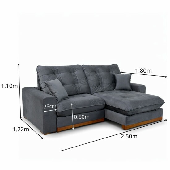 Sof� Retr�til Reclin�vel Ruah 2.50m Veludo Chumbo 4053 - Molas Ensacadas