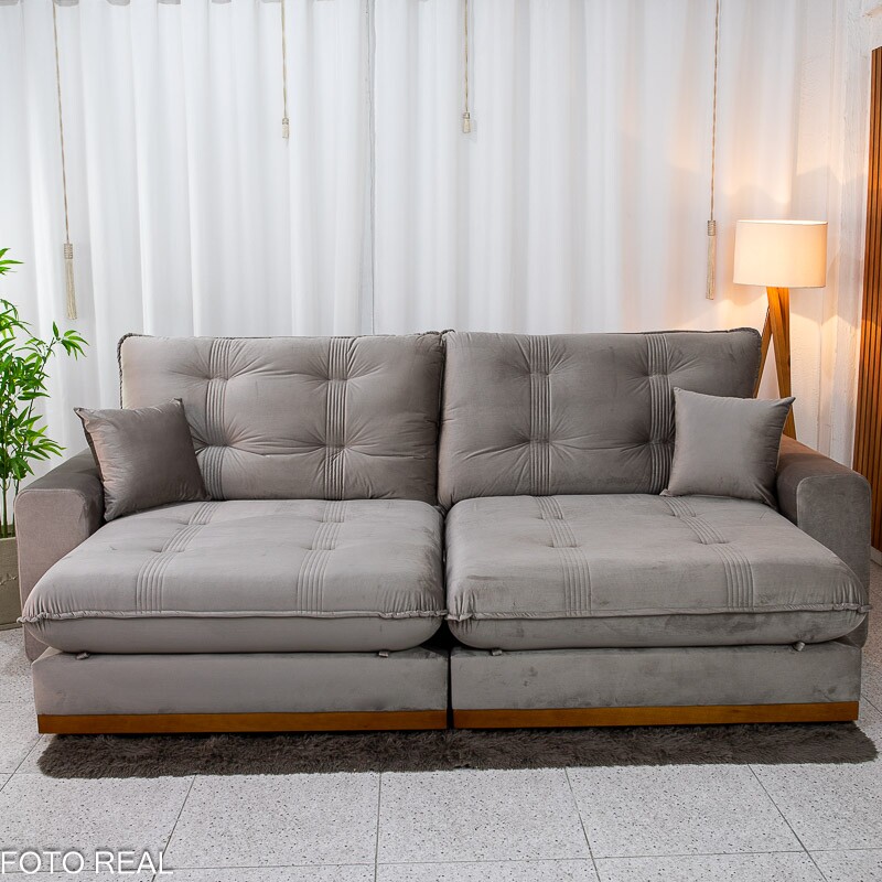 Sofá Retrátil Reclinável Ruah 2.90m Veludo Avelã 4052 - Molas Ensacada