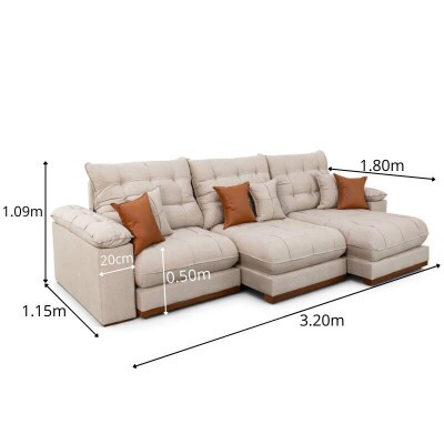 Sof� Retr�til Reclin�vel Verona 3.20m Linho Bege - Molas Ensacadas