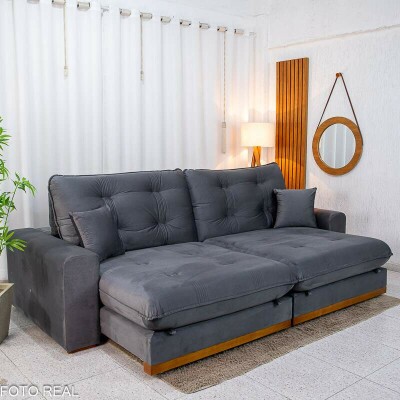 Sof� Retr�til Reclin�vel Ruah 2.90m Veludo Chumbo 4053 - Molas Ensacadas