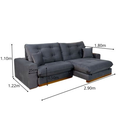 Sof� Retr�til Reclin�vel Ruah 2.90m Veludo Chumbo 4053 - Molas Ensacadas