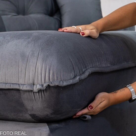 Sof� Retr�til Reclin�vel Ruah 2,90m Veludo Chumbo 4053 - Molas Ensacadas