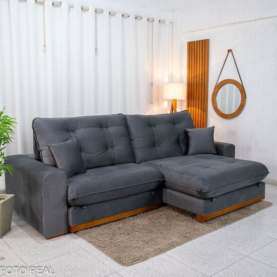 Sof� Retr�til Reclin�vel Ruah 2,90m Veludo Chumbo 4053 - Molas Ensacadas