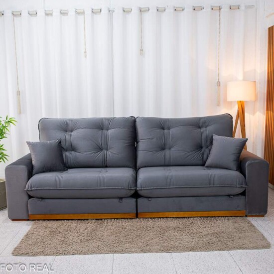 Sof� Retr�til Reclin�vel Ruah 2,90m Veludo Chumbo 4053 - Molas Ensacadas