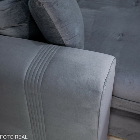 Sof� Retr�til Reclin�vel Ruah 2,90m Veludo Chumbo 4053 - Molas Ensacadas