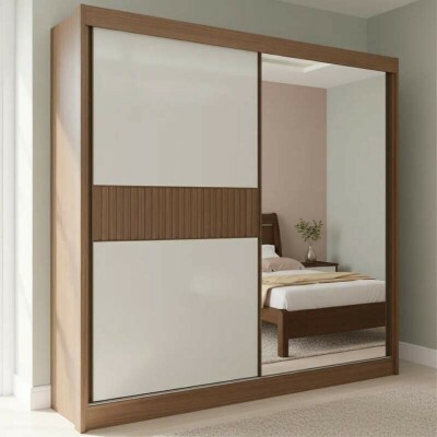 Guarda-roupa Casal 2 Portas Titanium Ripado 100% MDF Castanho/Off White Larg. 2.20m - D Doro