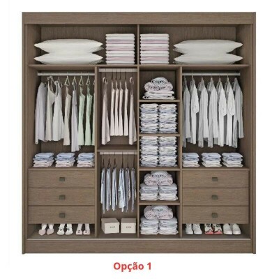 Guarda-roupa Casal 2 Portas Titanium Ripado 100% MDF Castanho/Off White Larg. 2.20m - D Doro