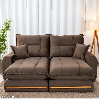 Sof� Retr�til Reclin�vel Chicago 2,10m Veludo Marrom A17 - Molas Ensacadas