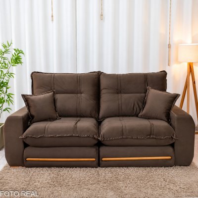Sof� Retr�til Reclin�vel Chicago 2,10m Veludo Marrom A17 - Molas Ensacadas