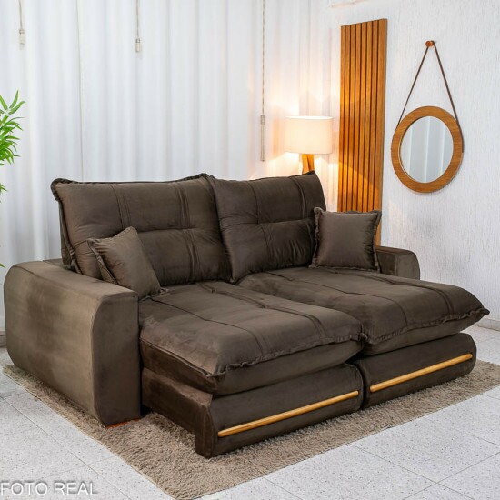 Sof� Retr�til Reclin�vel Chicago 2.10m Veludo Marrom A17 - Molas Ensacadas