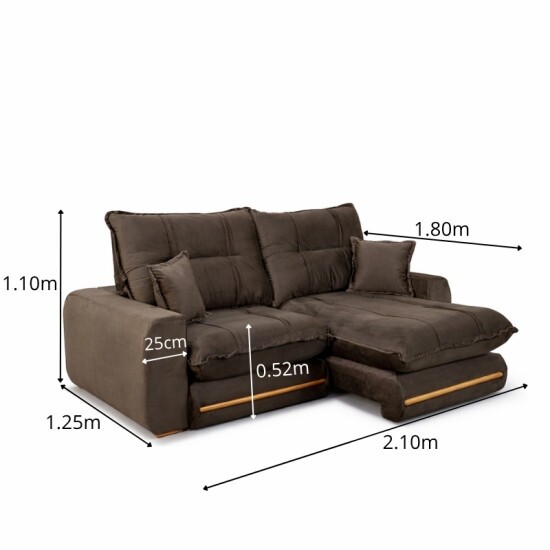Sof� Retr�til Reclin�vel Chicago 2.10m Veludo Marrom A17 - Molas Ensacadas