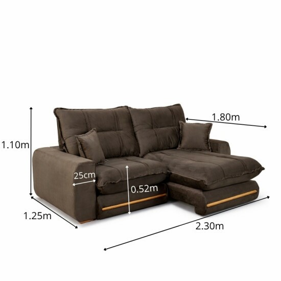 Sof� Retr�til Reclin�vel Chicago 2.30m Veludo Marrom A17 - Molas Ensacadas
