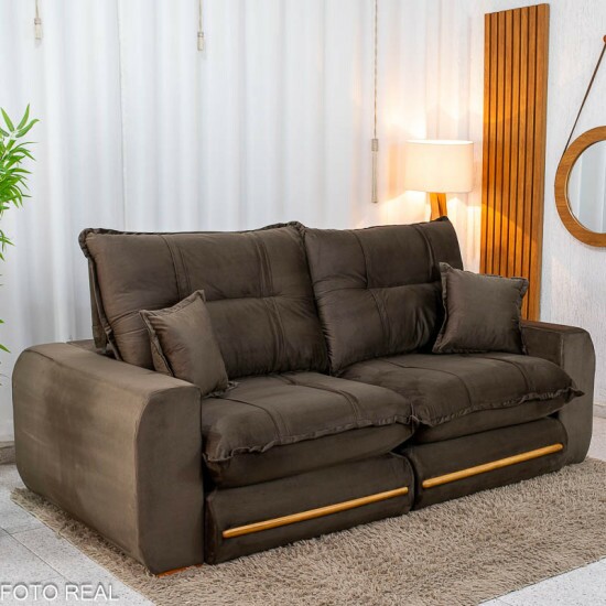 Sof� Retr�til Reclin�vel Chicago 2.30m Veludo Marrom A17 - Molas Ensacadas