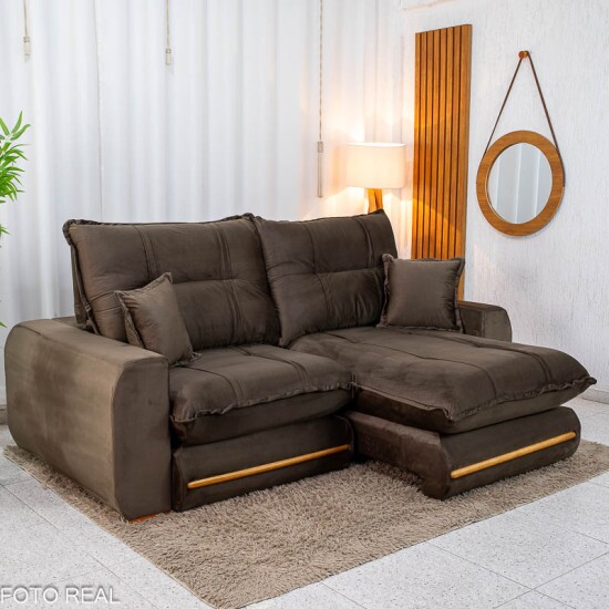 Sof� Retr�til Reclin�vel Chicago 2.30m Veludo Marrom A17 - Molas Ensacadas