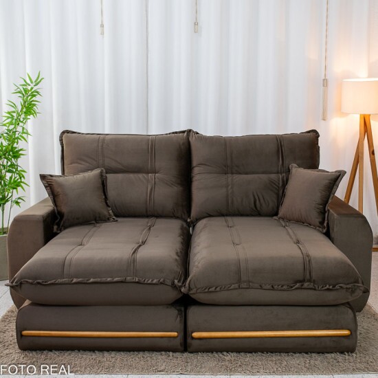 Sof� Retr�til Reclin�vel Chicago 2.30m Veludo Marrom A17 - Molas Ensacadas