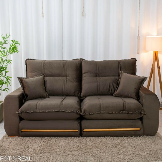Sof� Retr�til Reclin�vel Chicago 2.30m Veludo Marrom A17 - Molas Ensacadas