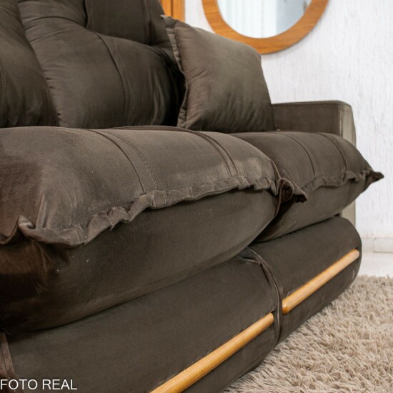 Sof� Retr�til Reclin�vel Chicago 2.30m Veludo Marrom A17 - Molas Ensacadas