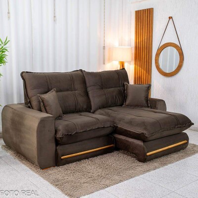 Sof� Retr�til Reclin�vel Chicago 2.50m Veludo Marrom A17 - Molas Ensacadas
