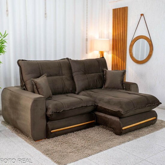 Sof� Retr�til Reclin�vel Chicago 2.50m Veludo Marrom A17 - Molas Ensacadas