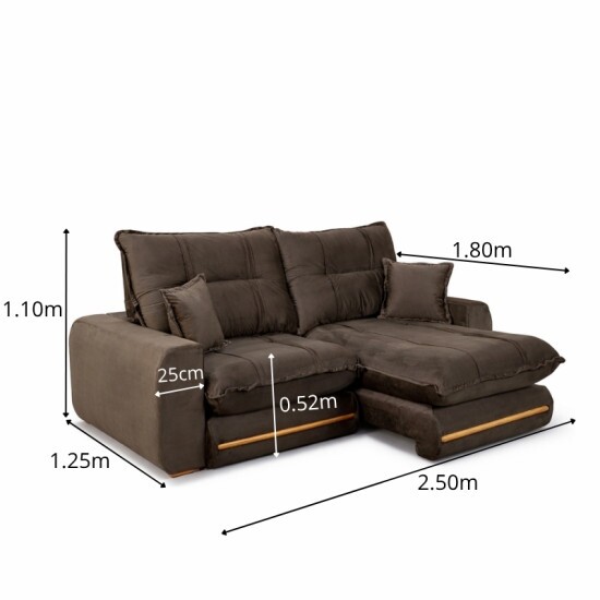 Sof� Retr�til Reclin�vel Chicago 2.50m Veludo Marrom A17 - Molas Ensacadas
