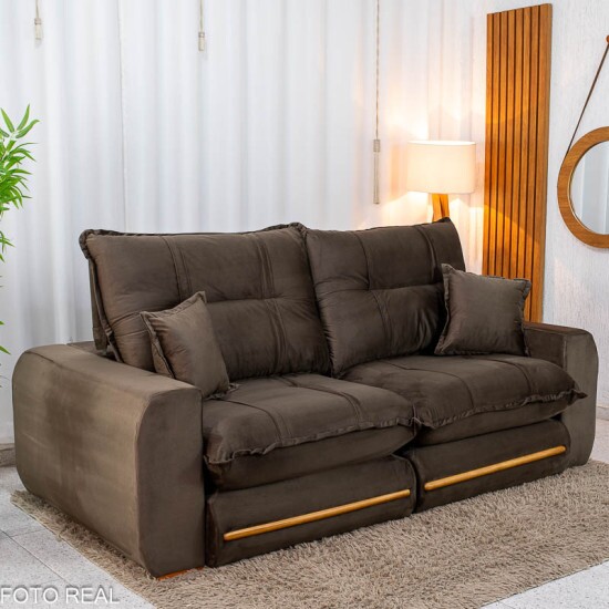 Sof� Retr�til Reclin�vel Chicago 2.50m Veludo Marrom A17 - Molas Ensacadas