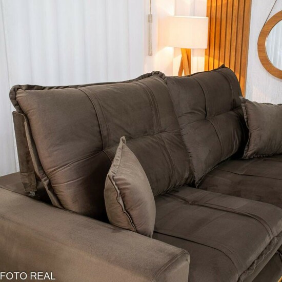 Sof� Retr�til Reclin�vel Chicago 2.50m Veludo Marrom A17 - Molas Ensacadas