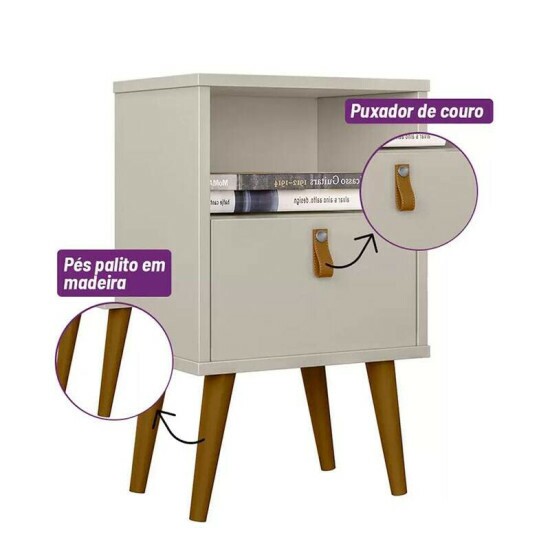 Mesa de Cabeceira B�zios Off White - Linea Brasil