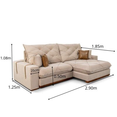 Sof� Retr�til Reclin�vel Malibu 2.90m Veludo Bege 827 - D33 e Molas Ensacadas