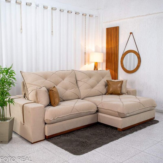 Sof� Retr�til Reclin�vel Malibu 2,90m Veludo Bege 827 - D33 e Molas Ensacadas