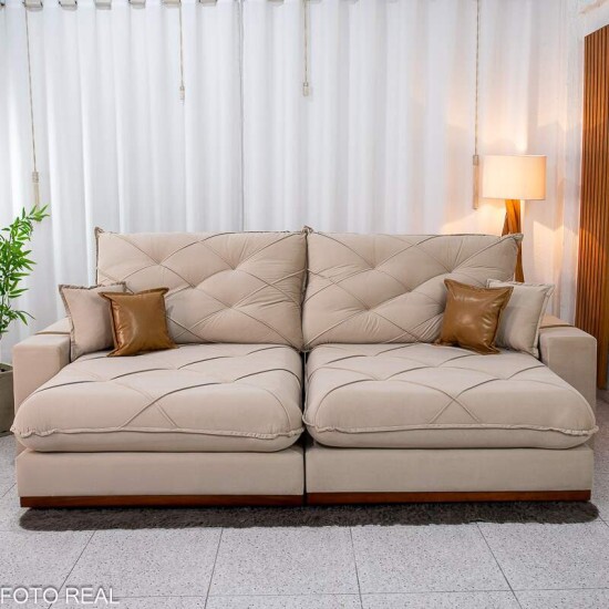 Sof� Retr�til Reclin�vel Malibu 2,90m Veludo Bege 827 - D33 e Molas Ensacadas