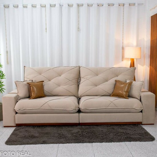 Sof� Retr�til Reclin�vel Malibu 2,90m Veludo Bege 827 - D33 e Molas Ensacadas