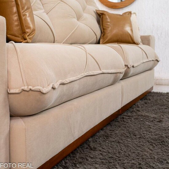 Sof� Retr�til Reclin�vel Malibu 2,90m Veludo Bege 827 - D33 e Molas Ensacadas