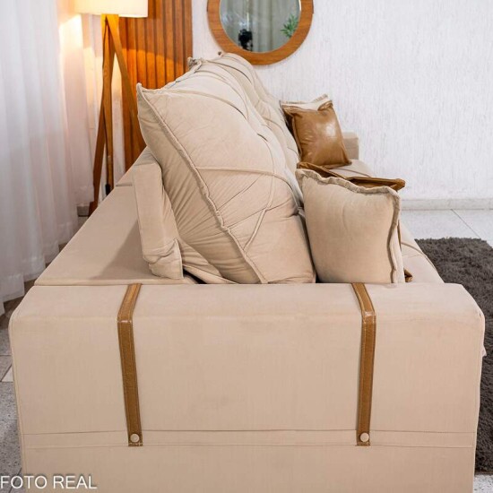 Sof� Retr�til Reclin�vel Malibu 2,90m Veludo Bege 827 - D33 e Molas Ensacadas