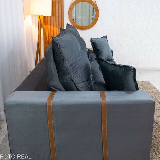 Sof� Retr�til Reclin�vel M�naco 2,50m Veludo Grafite A15 - Molas Ensacadas