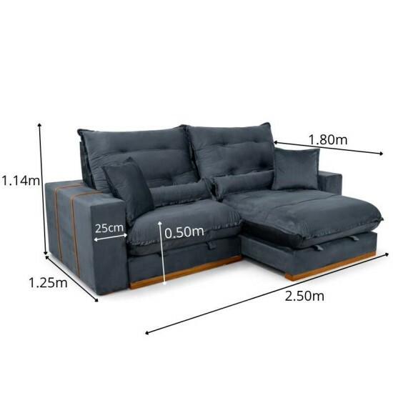 Sof� Retr�til Reclin�vel M�naco 2,50m Veludo Grafite A15 - Molas Ensacadas