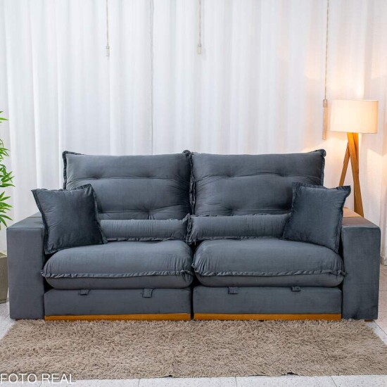 Sof� Retr�til Reclin�vel M�naco 2,50m Veludo Grafite A15 - Molas Ensacadas