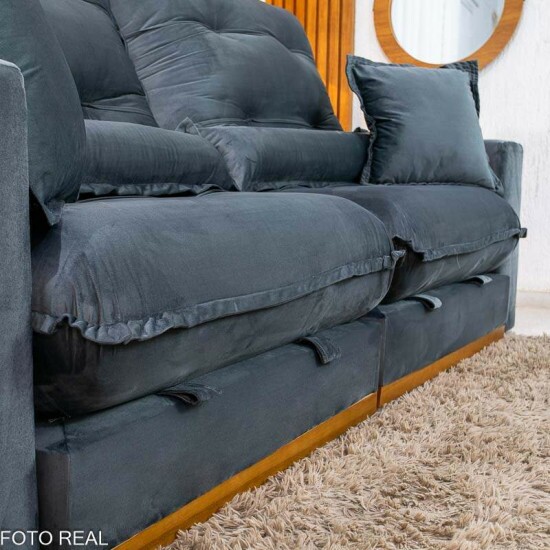 Sof� Retr�til Reclin�vel M�naco 2,50m Veludo Grafite A15 - Molas Ensacadas