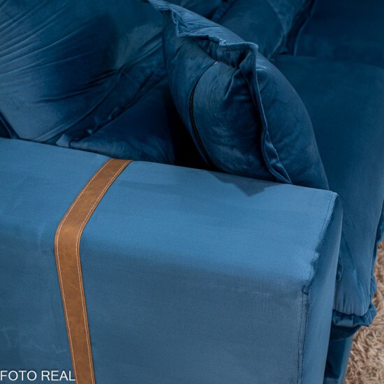 Sof� Retr�til Reclin�vel M�naco 2.50m Veludo Azul A16 - Molas Ensacadas