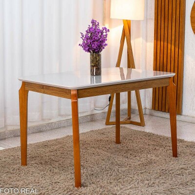 Mesa de Jantar Alegra 120�80 Vidro Off Base Madeira - JCM
