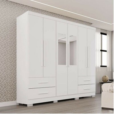 Guarda-roupa Texas Premium 6 Portas Branco C/Espelho e P�s Larg. 1.80m - Sall�to