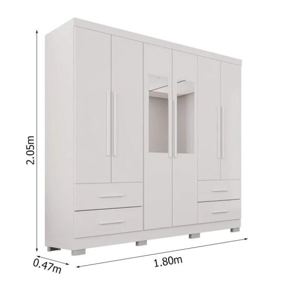 Guarda-roupa 1,80m Texas Premium Branco 6 Portas 4 Gavetas com Espelho - Sall�to