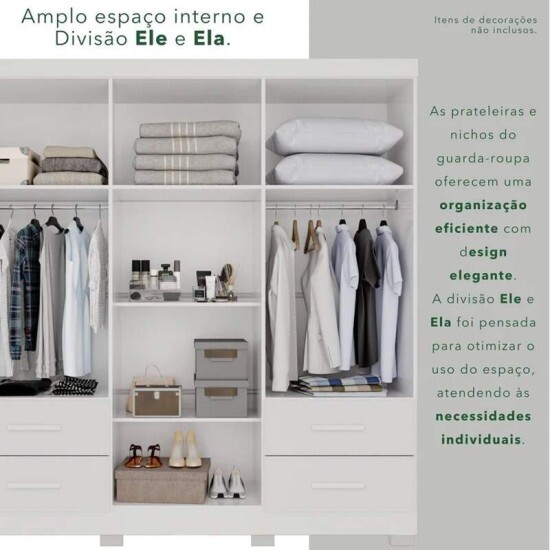 Guarda-roupa 1,80m Texas Premium Branco 6 Portas 4 Gavetas com Espelho - Sall�to